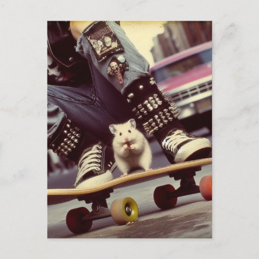 Een Skateboarden Hamster in de Stad Retro Punk Briefkaart (Voorkant)