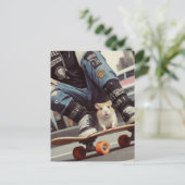 Een Skateboarden Hamster in de Stad Retro Punk Briefkaart (Staand voorkant)