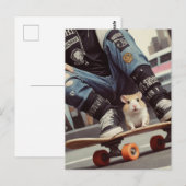 Een Skateboarden Hamster in de Stad Retro Punk Briefkaart (Voorkant / Achterkant)
