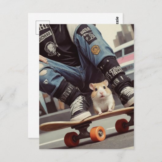 Een Skateboarden Hamster in de Stad Retro Punk Briefkaart (Voorkant / Achterkant)