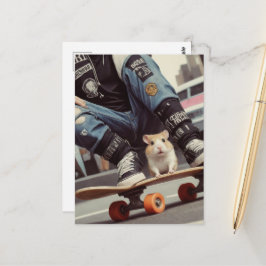 Een Skateboarden Hamster in de Stad Retro Punk Briefkaart