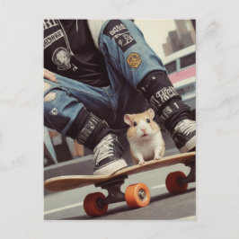 Een Skateboarden Hamster in de Stad Retro Punk Briefkaart