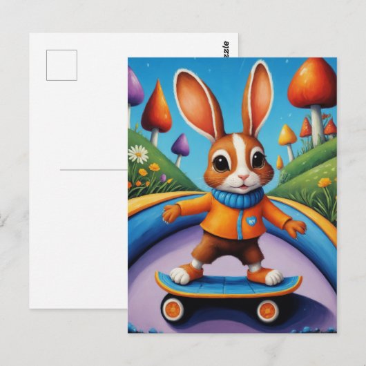 Een skateboarden konijn briefkaart (Voorkant / Achterkant)
