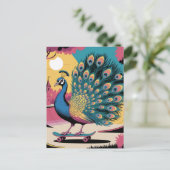 Een skateboarden pauw briefkaart (Staand voorkant)