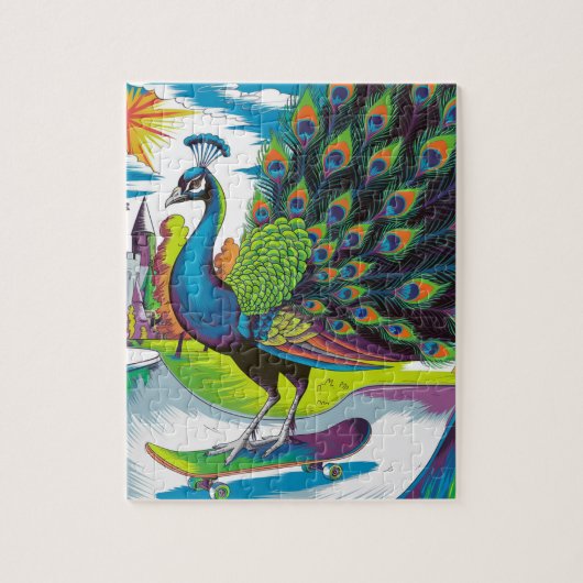 Een skateboarden pauw legpuzzel (Verticaal)