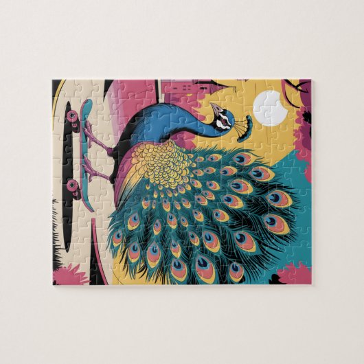 Een skateboarden pauw legpuzzel (Horizontaal)