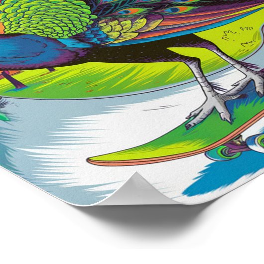 Een skateboarden pauw poster (Hoek)