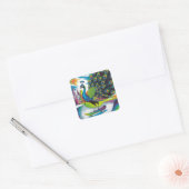 Een skateboarden pauw vierkante sticker (Envelop)