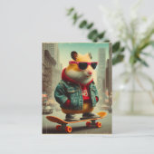 Een Skateboarden Punk Hamster in de stad Retro Briefkaart (Staand voorkant)
