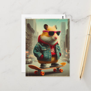 Een Skateboarden Punk Hamster in de stad Retro Briefkaart