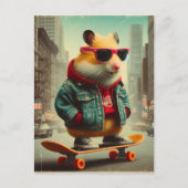 Een Skateboarden Punk Hamster in de stad Retro Briefkaart (Voorkant)