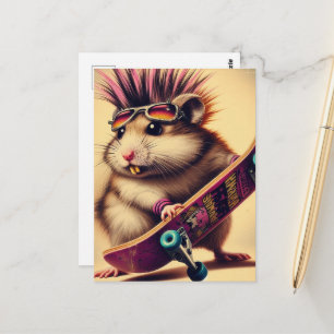 Een skateboarden Punk Hamster Retro Briefkaart
