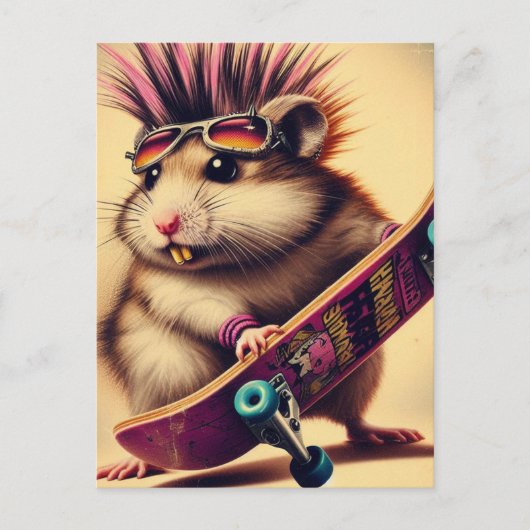 Een skateboarden Punk Hamster Retro Briefkaart (Voorkant)