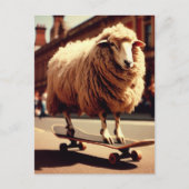 Een skateboarden witte schapen retro foto briefkaart (Voorkant)