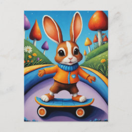 Een skateboardende konijn briefkaart