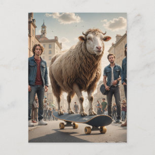 Een skateboardende schaap koe hybride briefkaart