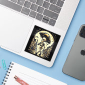 Een skelet in het regenachtige Parijs Sticker (Laptop met iPhone)