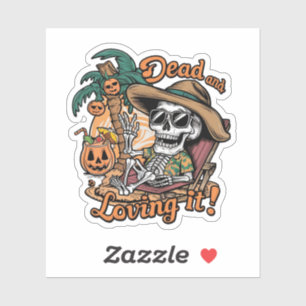 Een skelet met een zonnebril en loungen op een bed sticker