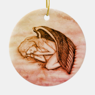 Een slaapengel op de hemelwolken in de marmer keramisch ornament