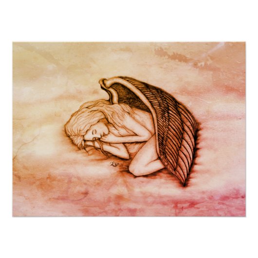 Een slaapengel op de hemelwolken in de marmer perfect poster (Voorkant)