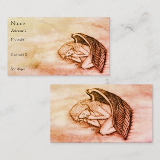 Een slaapengel op de hemelwolken in de marmer visitekaartje (Voorkant / Achterkant)