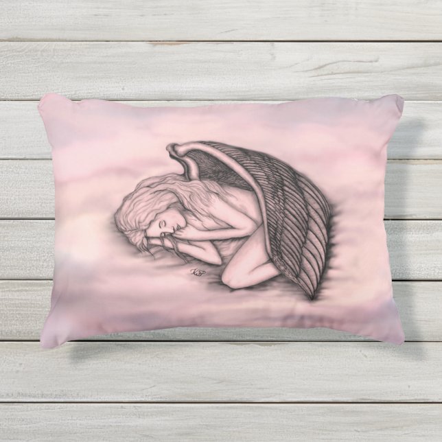 Een slaapengel op hemelwolken buitenkussen (Voorkant)