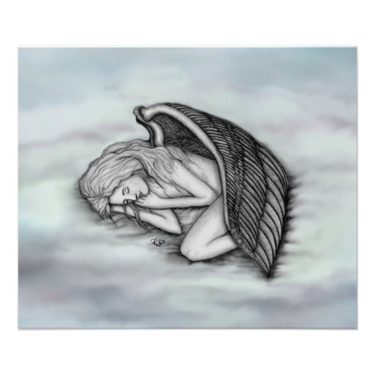 Een slaapengel op hemelwolken foto afdruk (Voorkant)