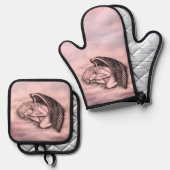 Een slaapengel op hemelwolken ovenwant & pannenlap set (Voorkant / Achterkant)