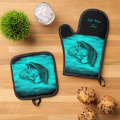 Een slaapengel op hemelwolken ovenwant & pannenlap set (Top down)