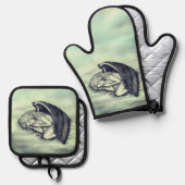 Een slaapengel op hemelwolken ovenwant & pannenlap set (Voorkant / Achterkant)