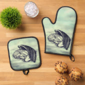 Een slaapengel op hemelwolken ovenwant & pannenlap set (Top down)