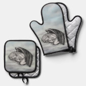 Een slaapengel op hemelwolken ovenwant & pannenlap set (Voorkant / Achterkant)