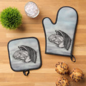 Een slaapengel op hemelwolken ovenwant & pannenlap set (Top down)