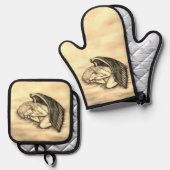 Een slaapengel op hemelwolken ovenwant & pannenlap set (Voorkant / Achterkant)