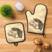 Een slaapengel op hemelwolken ovenwant & pannenlap set (Top down)