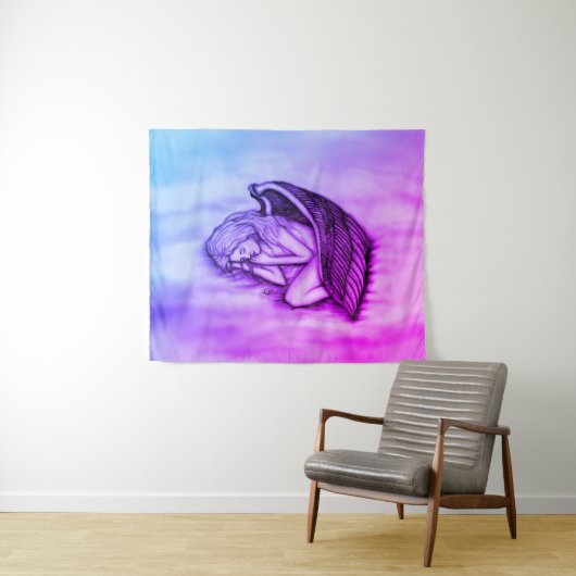 Een slaapengel op hemelwolken wandkleed (In Situ (horizontaal))