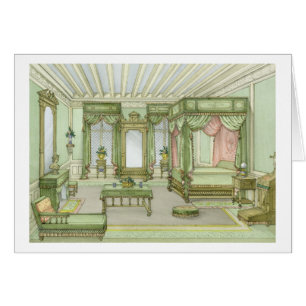 Een slaapkamer in Henri II-stijl (kleurenlitho)