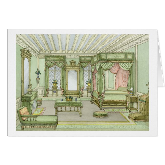 Een slaapkamer in Henri II-stijl (kleurenlitho) (Voorkant Horizontaal)