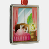 Een slapend meisje op bed metalen ornament (Rechts)