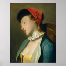 Een slapend meisje - Pietro Rotari Fijne Kunstpost