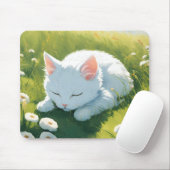 Een slapend wit katje afbeelding muismat (Met muis)