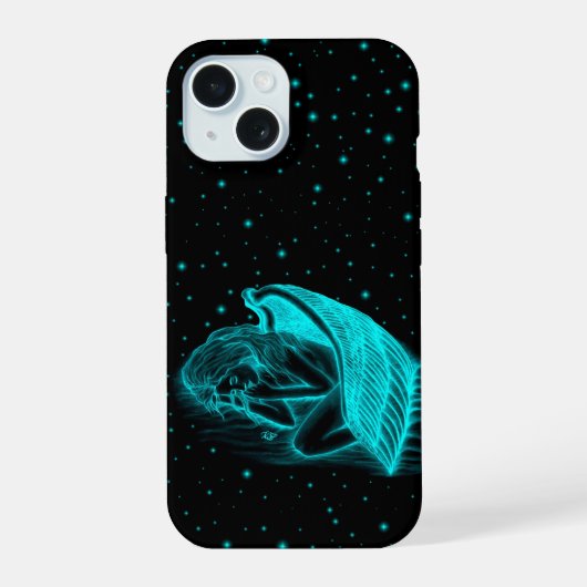 Een slapende engel in zwart-groen ontwerp iPhone 15 case (Achterkant)