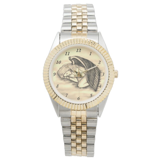 Een slapende engel op de hemel wolkt het gouden on horloge (Voorkant)