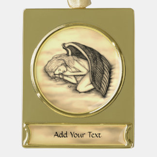 Een slapende engel op de hemel wolkt het gouden on verguld banner ornament
