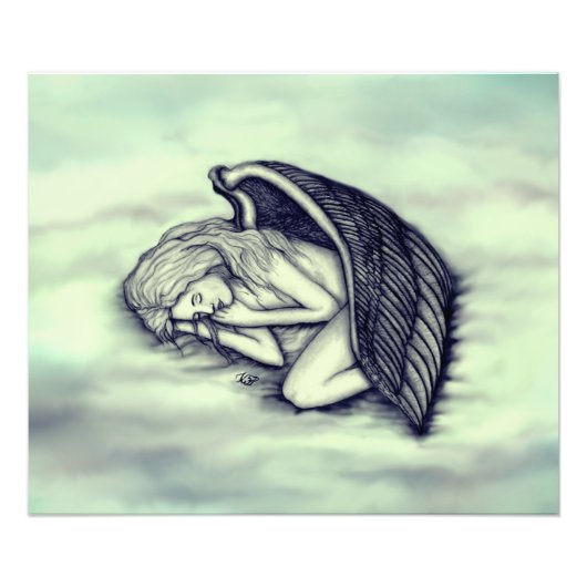 Een slapende engel op de hemelwolken in groen foto afdruk (Voorkant)