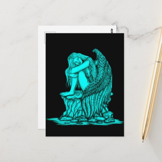 Een slapende engel op de steen briefkaart (Voorkant / Achterkant in situ)