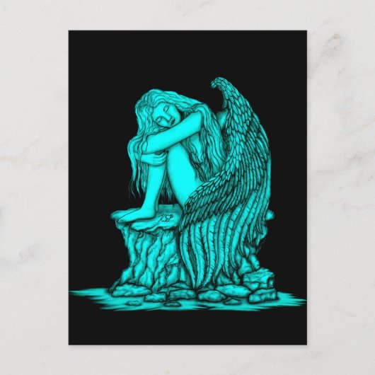 Een slapende engel op de steen briefkaart (Voorkant)