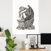 Een slapende engel op de steen poster (Thuiskantoor)