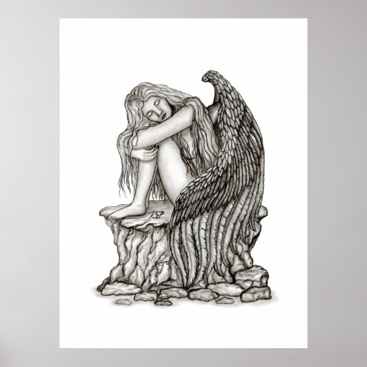 Een slapende engel op de steen poster (Voorkant)