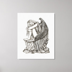Een slapende engel op de Stone Canvas Afdruk